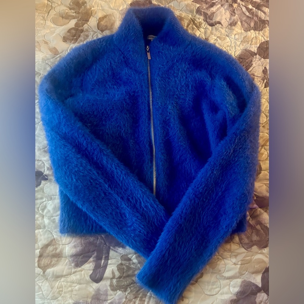 Vibrant Blue Fuzzy Zip-Up Jacket